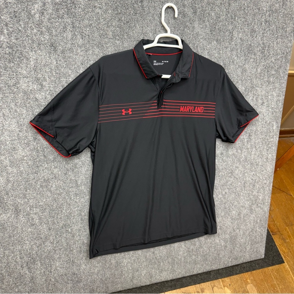 Under Armour Polo Black Maryland Men's loose  size XL red trim - Picture 7 of 10
